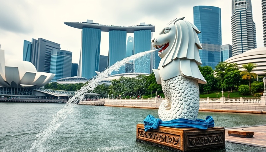 Singapore's Merlion statue against skyscrapers, ideal for entrepreneurs considering moving to Singapore.