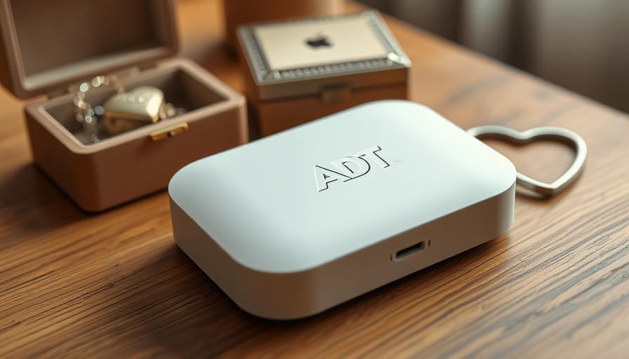ADT smart home security system device on wooden table.