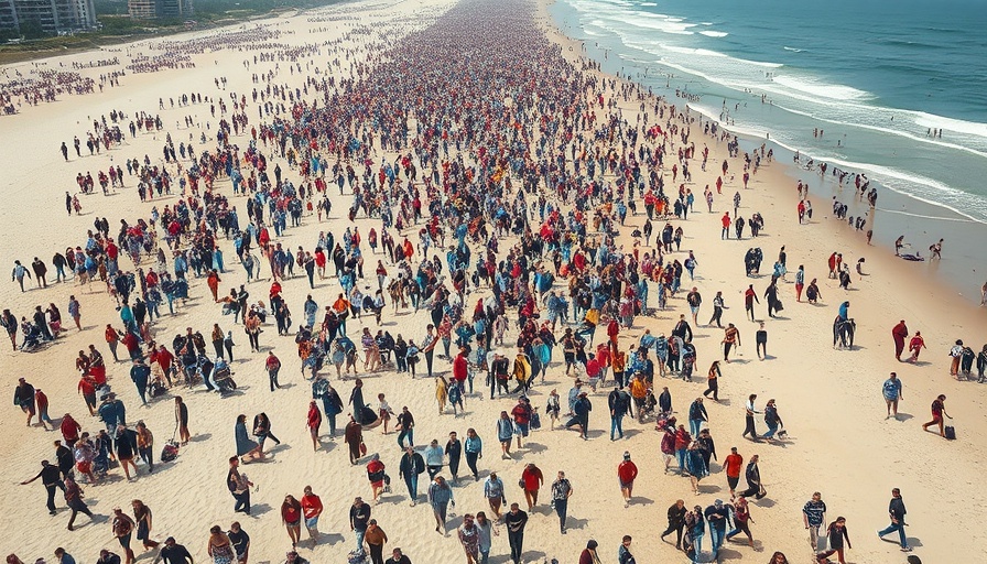 Massive crowd on Gaza beach, illustrating ceasefire impacts.