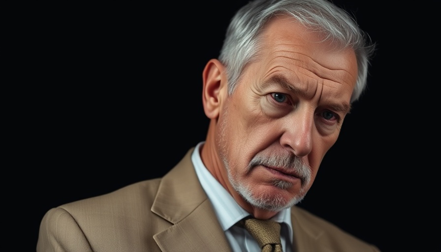 Contemplative older man in a beige suit, deep in thought.