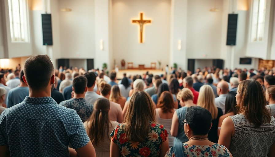 English-speaking Evangelical congregation worshiping in a bright church.