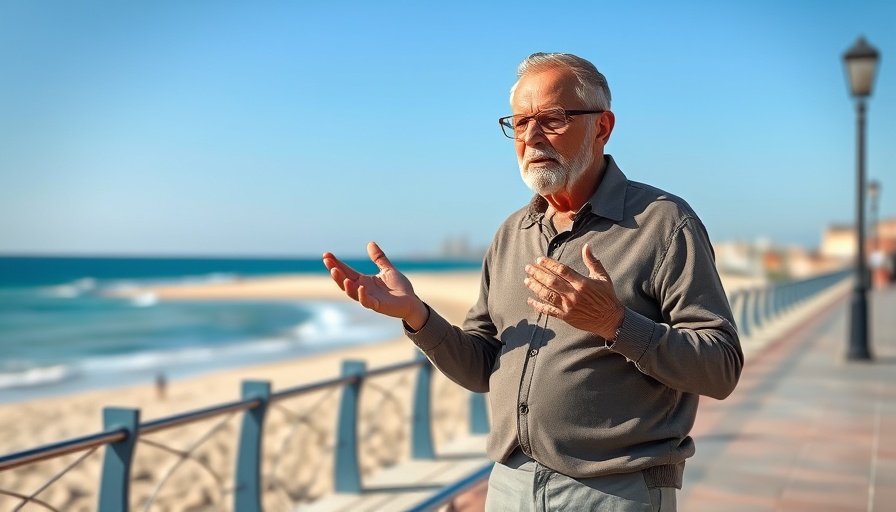 Man discussing budgeting strategies for financial success on a beachside walkway.
