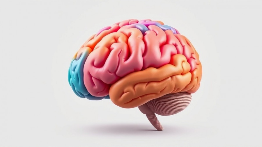 Stylized digital rendering of a human brain with colorful details.