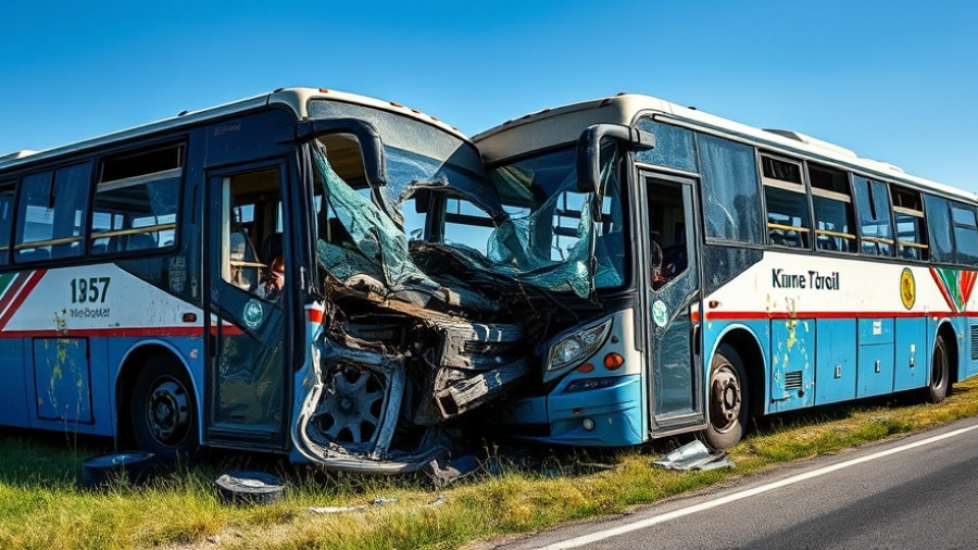 Uganda bus crash aftermath with damaged buses on roadside.