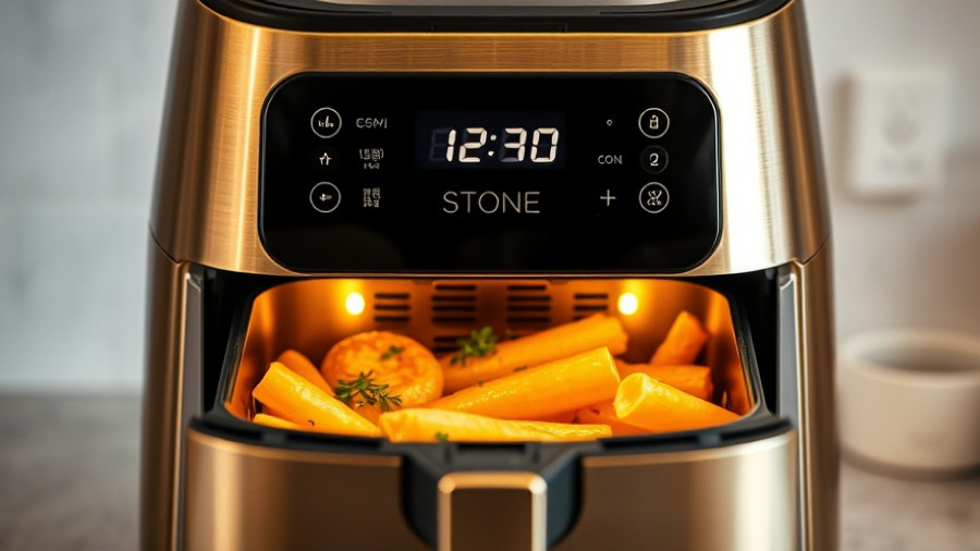 Modern Ninja stone gold air fryer with digital controls.