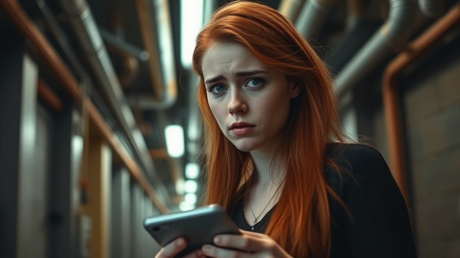 Young woman with red hair in industrial setting, uncertain expression. Budget-friendly entertainment.