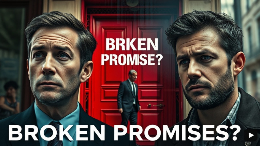 Starmer's Popularity Plunge: concerned men with 'Broken Promises?' text.