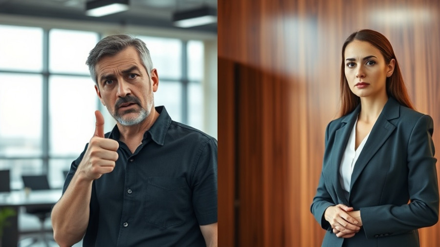 Concerned man gesturing and woman in formal attire discussing housing law