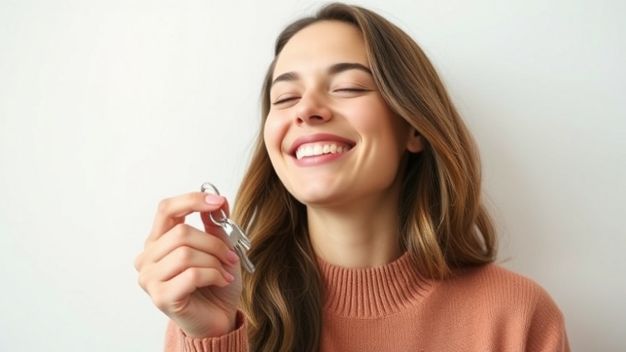 Smiling woman holding keys, RBPlans Corner of Colour Studio.