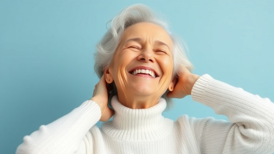 Older woman doing neck exercises for better posture after 50, smiling.
