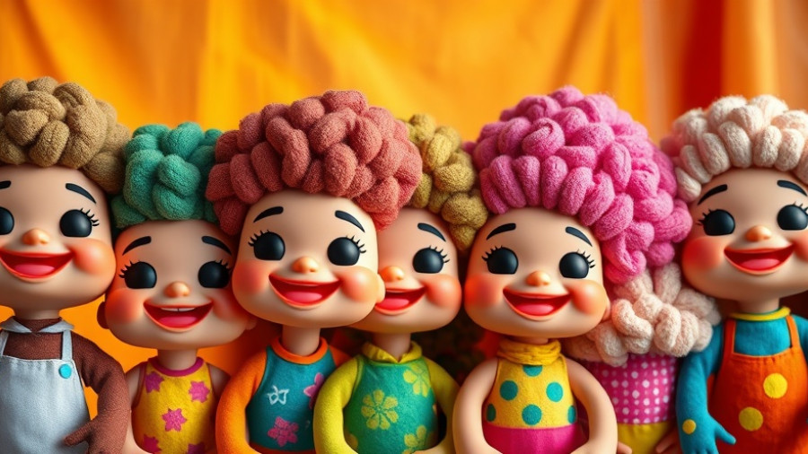 Pop Mart Labubu dolls smiling in a colorful display.
