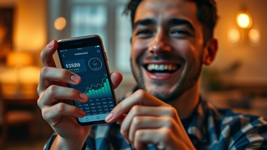 £405578 Portfolio Update: Cheerful person with financial growth chart.