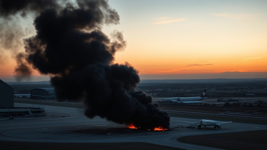 Thick smoke from UPS plane crash in Louisville, airport scene.