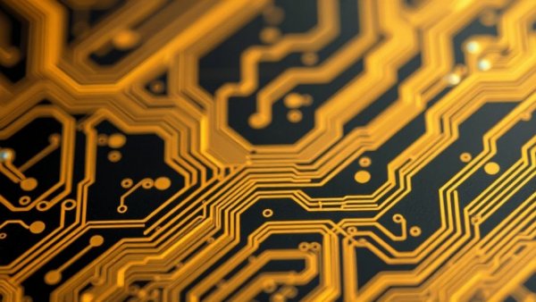 Quantum Error Correction Simplified concept with gold circuit patterns.