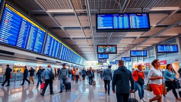 Passengers check airport departures amid FAA flight cuts.