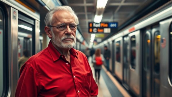 How Real Millionaires Roll: Affluent man at subway station, confident and relaxed.