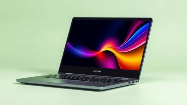 Sleek grey Lenovo Chromebook for business, open with display, light green background.