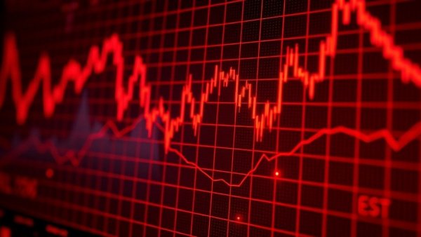 Futuristic red financial chart showing declining stocks, symbolizing Rightmove AI investment insights.