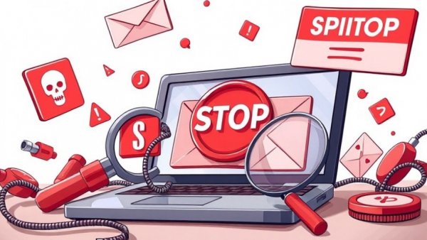 Phishing scam warning illustration with digital security icons.