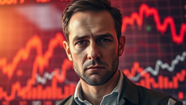 Market crash prediction insights with a somber analyst discussing forecasts for first-time home buyers.