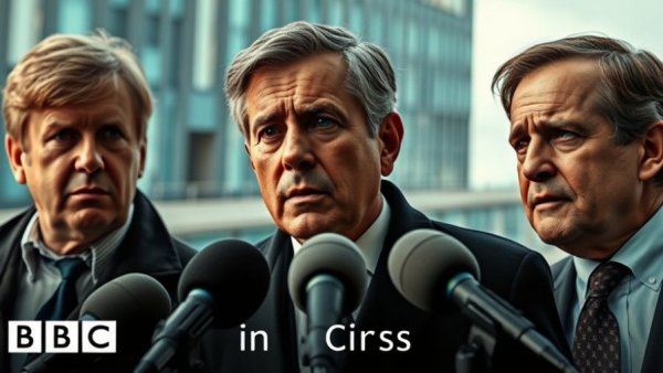 BBC resignations impact discussion with microphones and BBC backdrop.