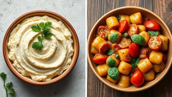 Healthier comfort foods: cauliflower mash and tomato basil gnocchi.