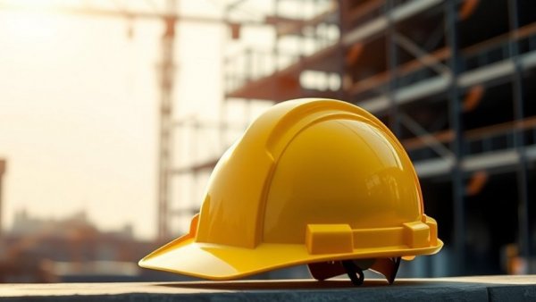 Yellow construction helmet on site, illustrating UK housing market demand.