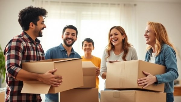 Family packing boxes, epitomizing same day buying and selling your home in Scotland.