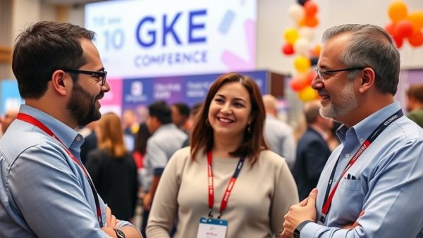 GKE 10-year milestone discussion with professionals at a conference.