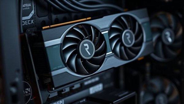 Close-up of Radeon GPU showcasing cooling system in desktop.