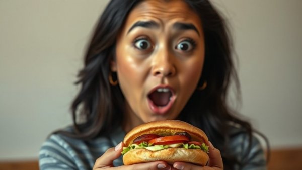 Budget-friendly food savings UK: woman with discounted sandwich.