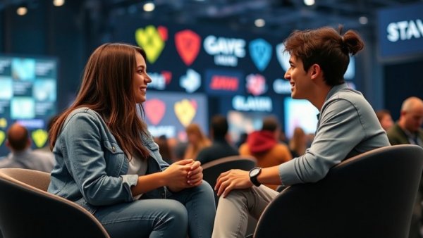 Casual woman discussing 'Call of Duty vs Battlefield', video game event.