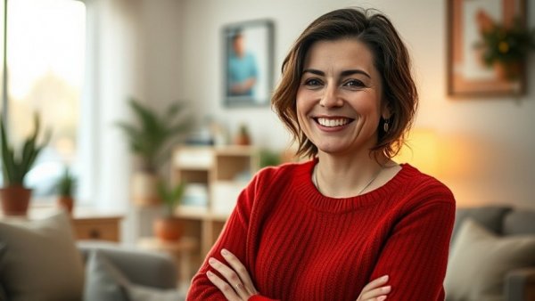 Confident woman sharing real stories of resilience amid debt struggles.