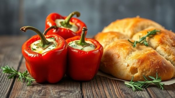 Mediterranean Diet Recipes: Stuffed peppers and focaccia with herbs