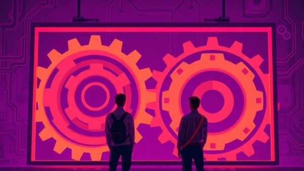 Understanding AI behavior through a symbolic illustration of two people examining giant gears in a frame.
