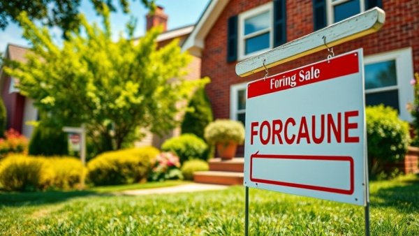 Foreclosure sign in front of brick house indicating market changes.