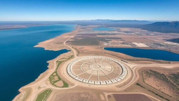 Aerial view of expansive construction site with circular structures, showcasing how AI really works.