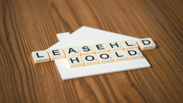 Scrabble tiles spelling leasehold on a house cutout, depicting leasehold reform delays.