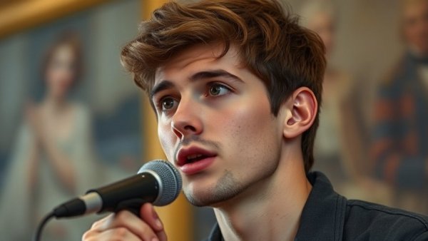 Young man discussing the best apologetic method on a podcast.