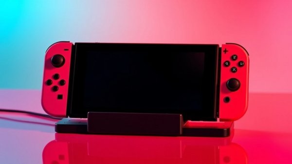 Nintendo Switch 2 dock against colorful background showcasing compatibility.