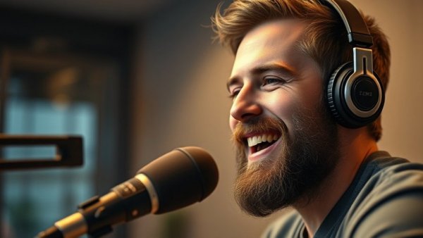 Podcast speaker discusses UK newbuild homes, indoor studio setting.