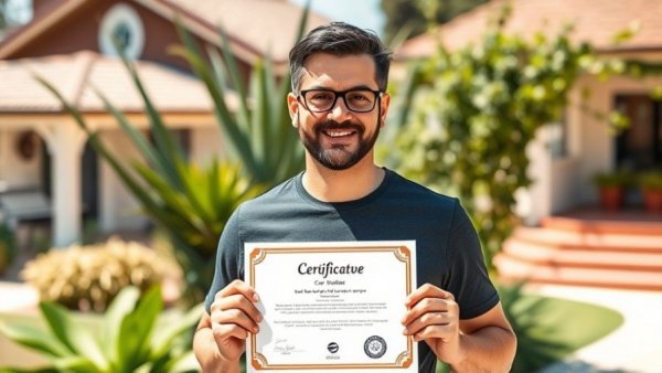 Dumfries clean and green initiatives; man holding certification outdoors.