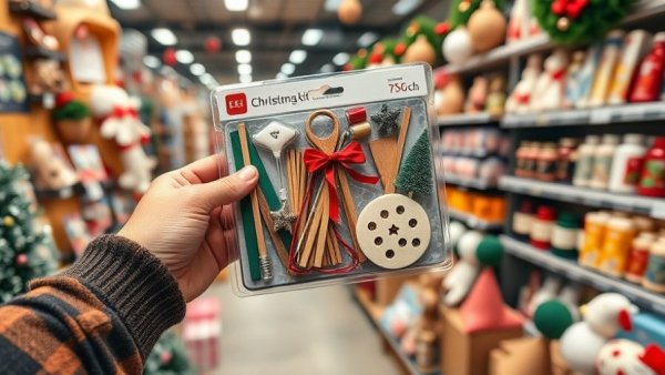 Affordable Christmas crafting kit in hand for budget-friendly holiday activities.