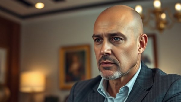 Discussion on UK Immigration Proposals by a thoughtful bald man in an office setting.