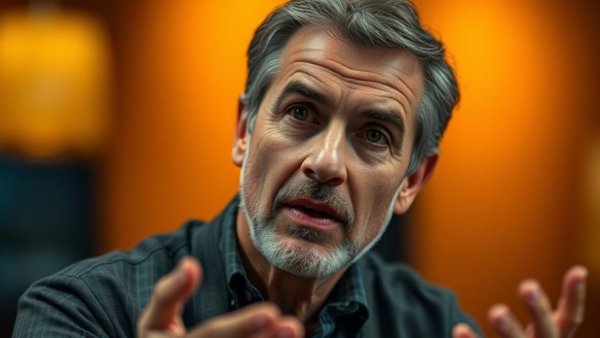 Studio interview on Google's optimistic view on climate change, focused man.