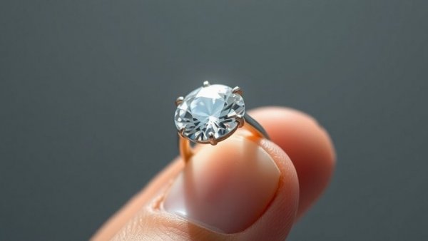 Close-up of a sparkling diamond ring being held, emphasizing its shine.