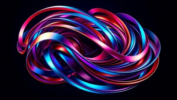 Futuristic abstract design with flowing metallic ribbons, AI inference-ready networks concept.