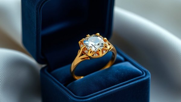 Affordable gold ring in elegant blue box.