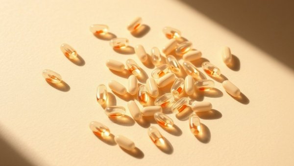 Impact of vitamin D on health illustrated by scattered capsules.
