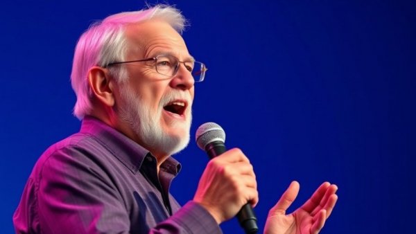 Elderly male speaker addressing AI regulation passionately on stage.